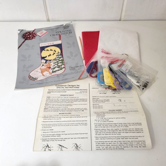 1989 Candamar Designs Counted Cross Stitch Christmas Eve Scene Christmas Stockin - Picture 4 of 7